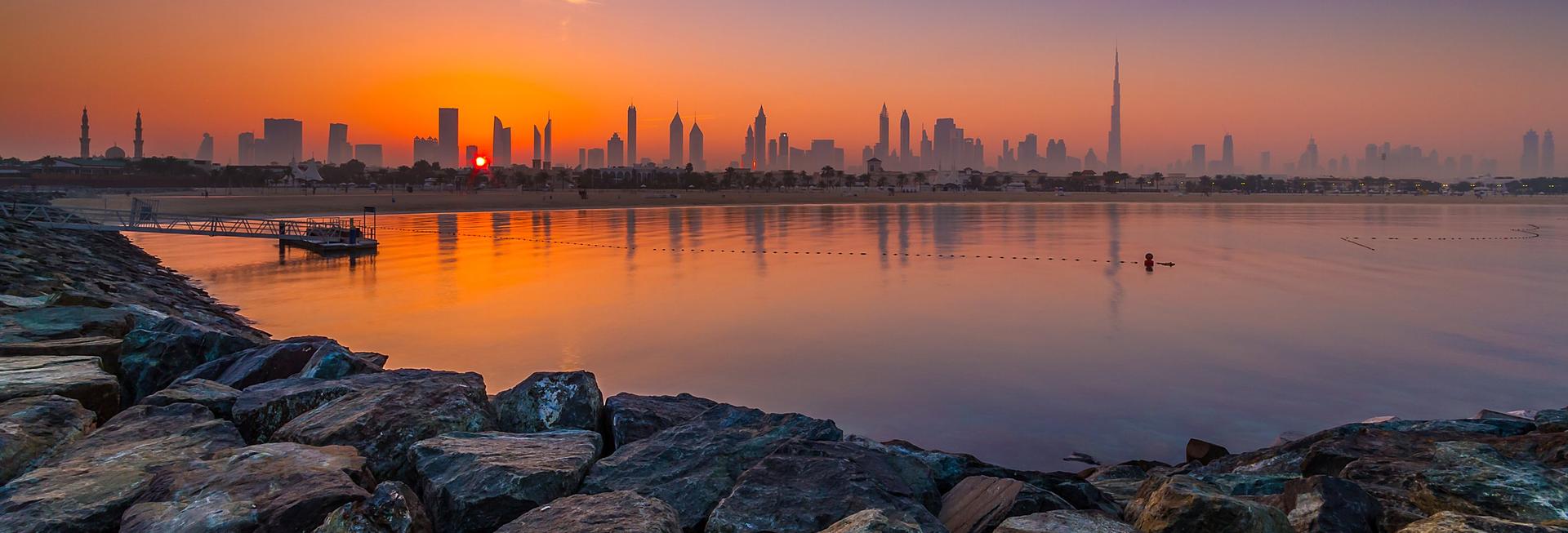 Sunrise over Dubai skyline, Dubai