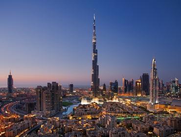 A skyline of Downtown Dubai with Burj Khalifa