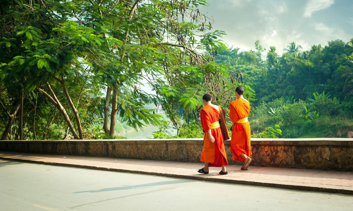 Monks walking, Luang Prabang