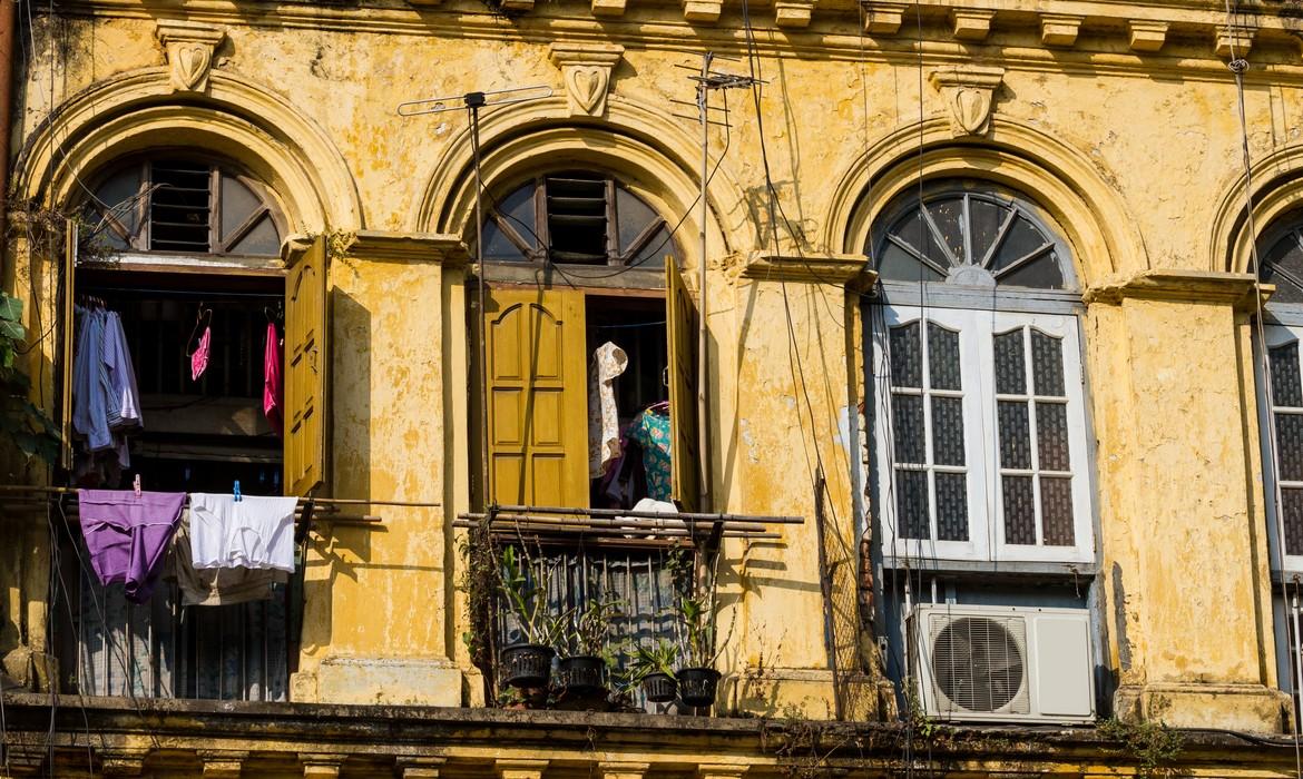 Facade of an old colonial building, Yangon