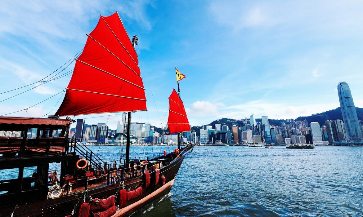 Hong Kong skyline with junk