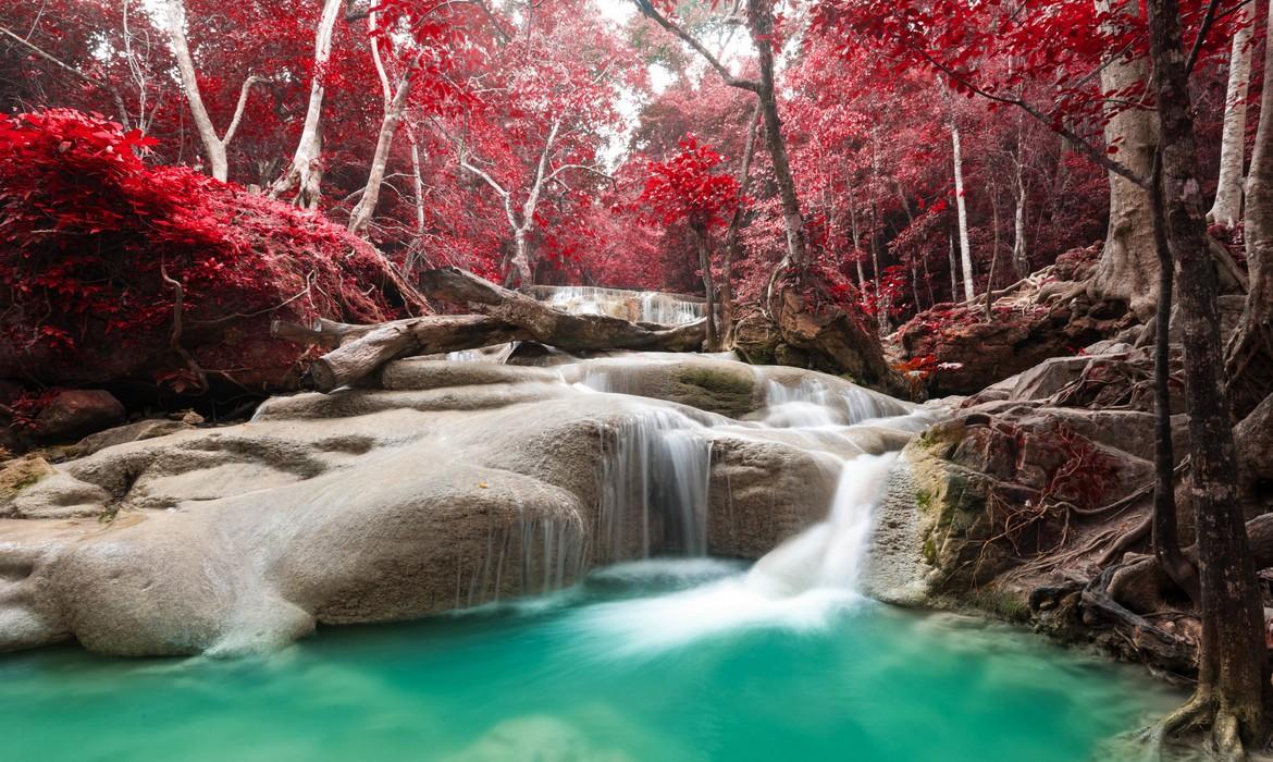 Deep forest waterfall at Erawan waterfall, Kanchanaburi