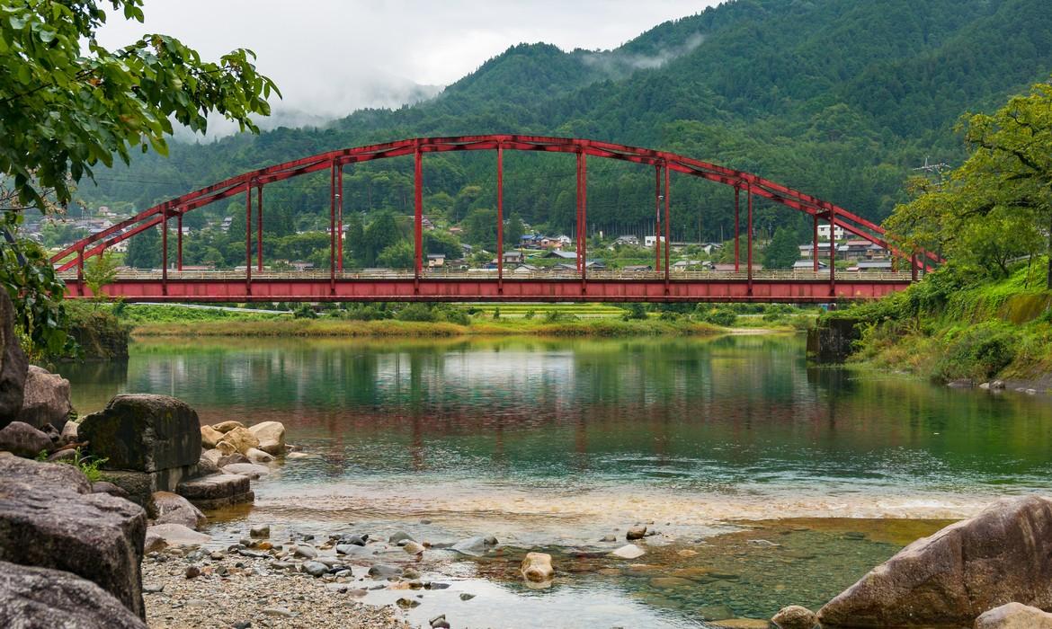 Red bridge over Kiso, Kiso Valley