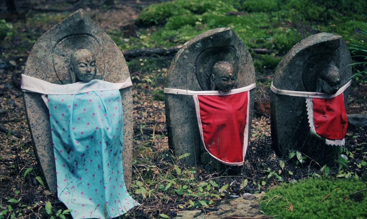 Sculptures in forest cemetery, Mount Koya