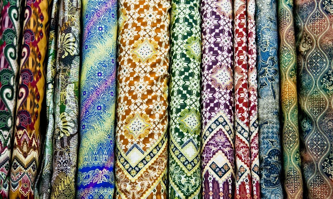 Colored textile in a traditional east bazaar, Yogyakarta