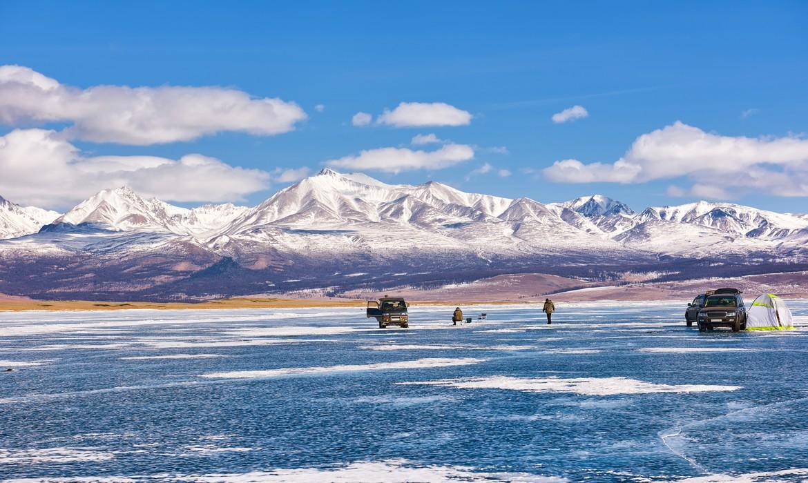Ice fishing, Lake Khovsgol