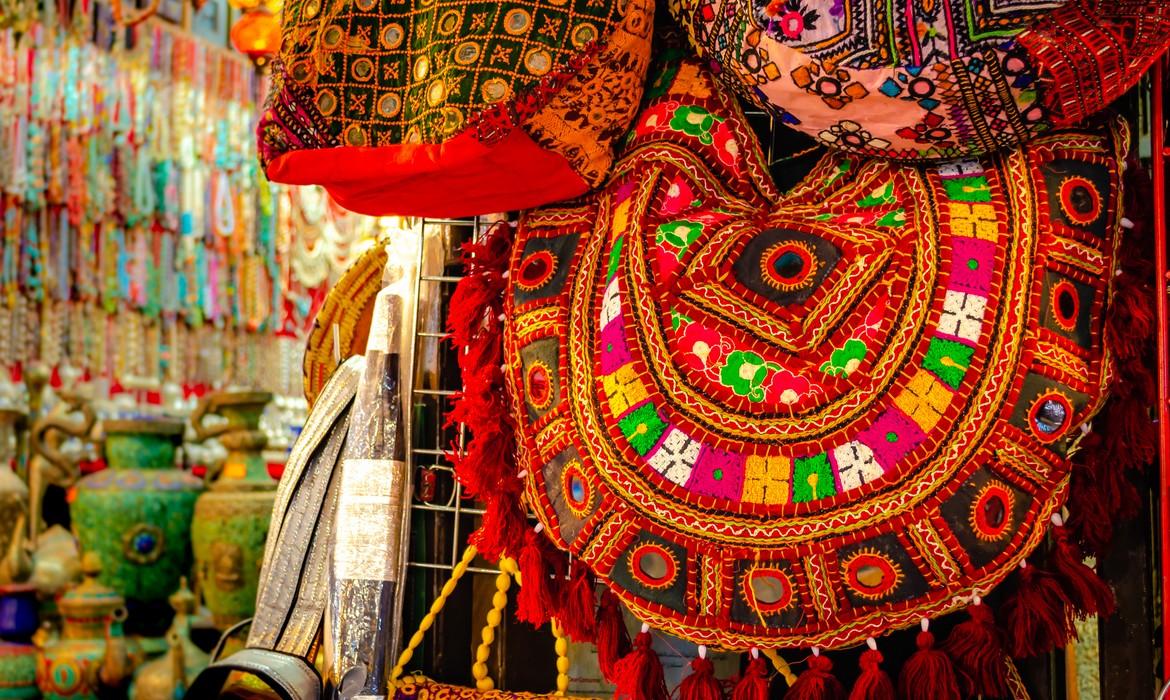 Traditional handcrafted cloth bags with typical Arabian designs, Muscat