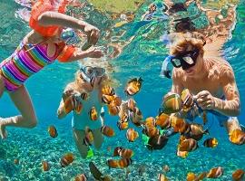Family snorkelling in the Maldives